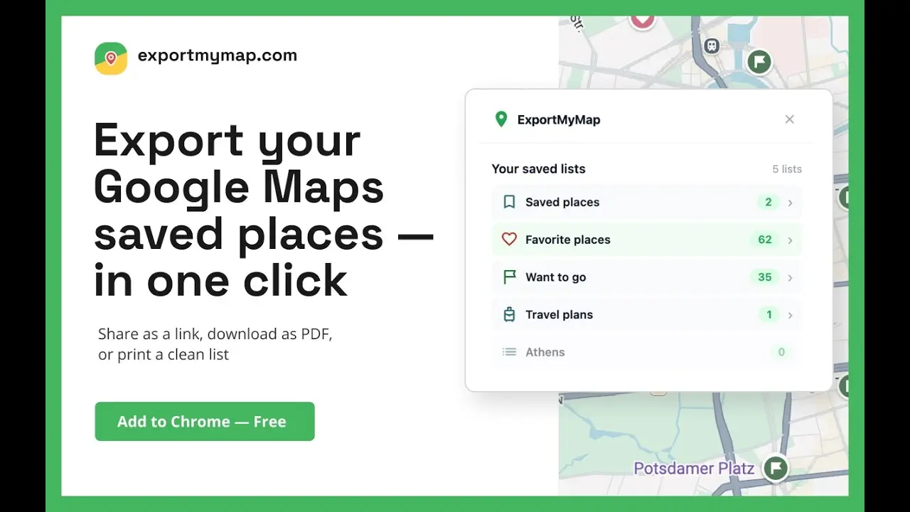 Demo ExportMyMap: esporta i luoghi salvati di Google Maps in PDF, Excel, GPX e altro